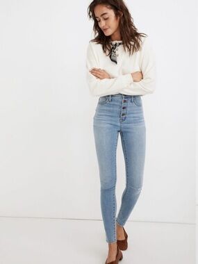 Madewell 11” Roadtripper High-Rise Light Wash Skinny Jeans - Button-Front